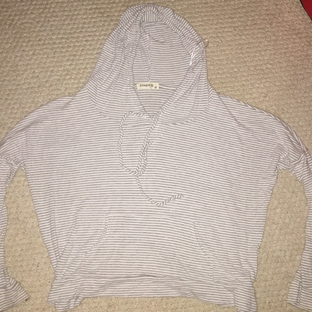 white and grey striped hoodie